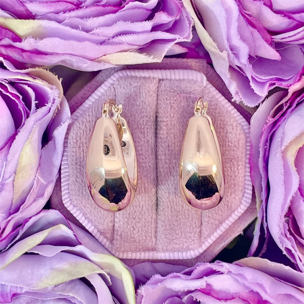 14K Yellow Gold Puffy Hoop Earrings