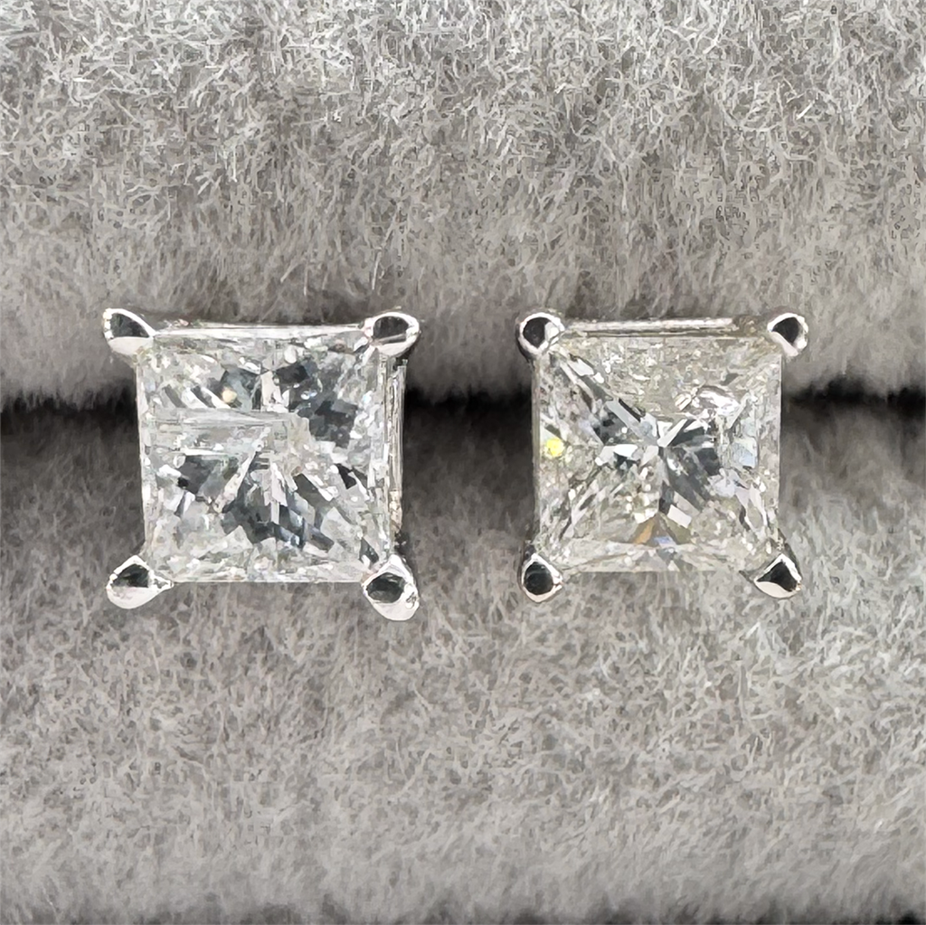14K White Gold Princess Cut Diamond Stud Earrings