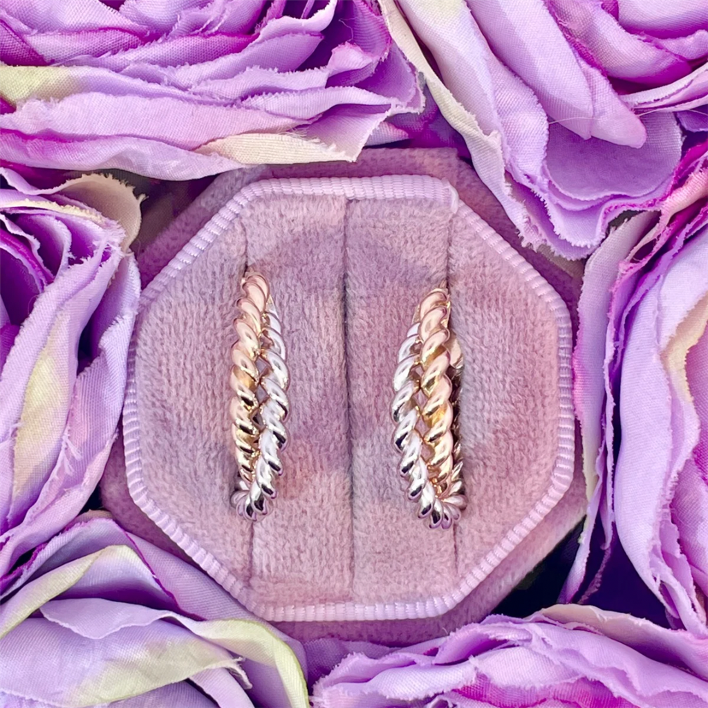 14K Two-Toned Double Twisted Hoops