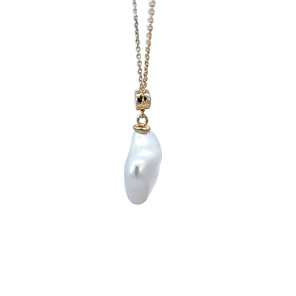 14K Yellow Gold Diamond and Freshwater Pearl Drop Adjustable Necklace