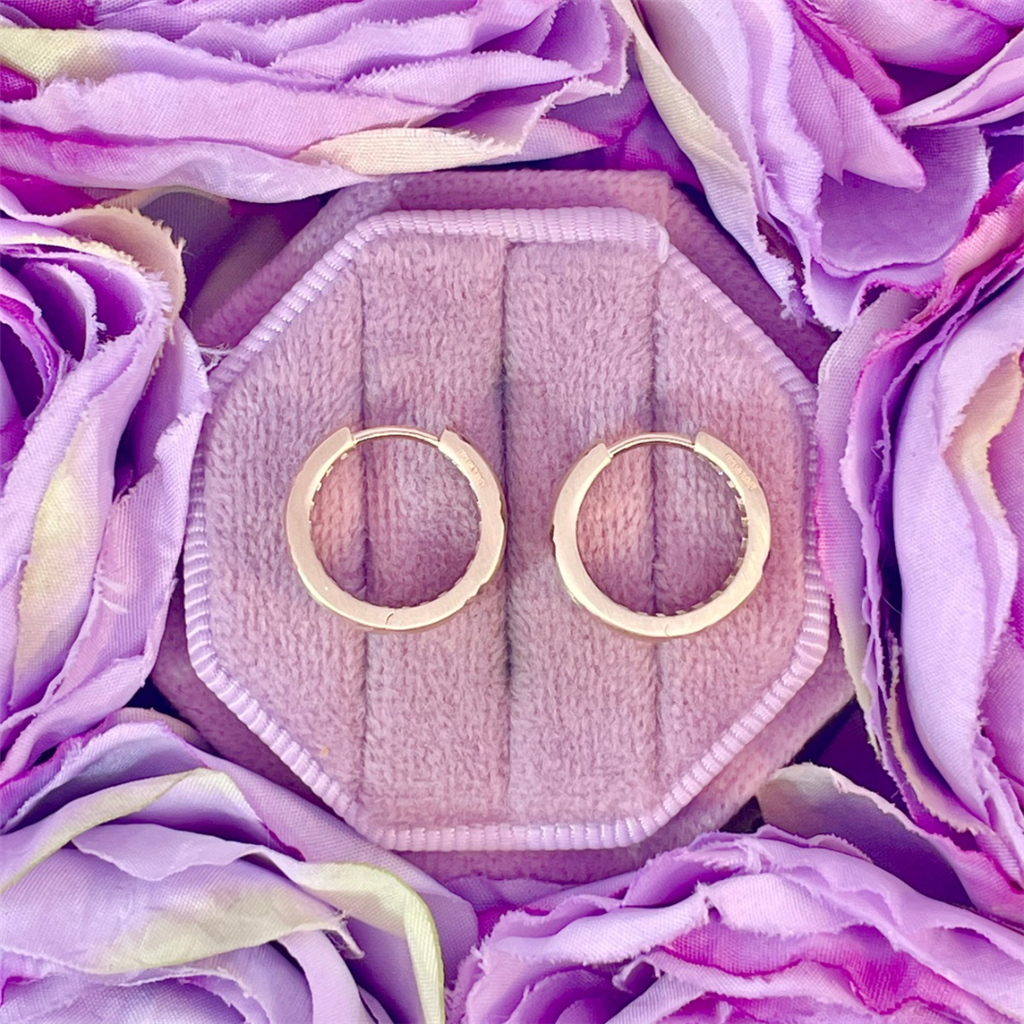 14K Yellow Gold Satin and Diamond Cut Huggie Hoops