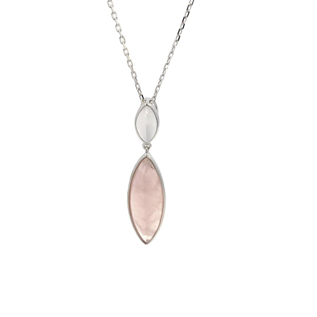 Sterling Silver Chalcedony Agate and Star Rose Quartz Necklace