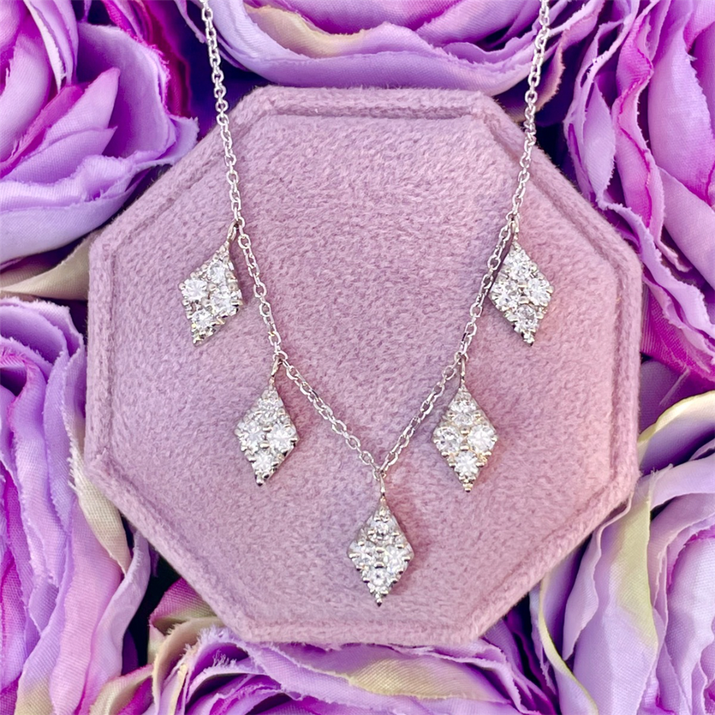 Estate- Hand Crafted 14K White Gold Necklace with Natural Diamonds