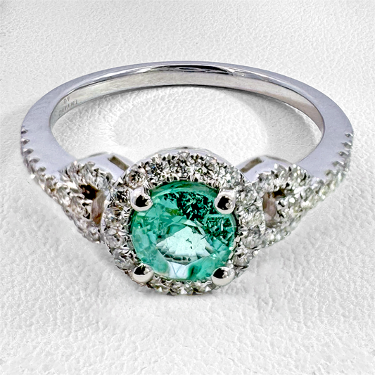 14K White Gold Blue/Green Mozamique Paraiba Tourmaline and Diamond Ring