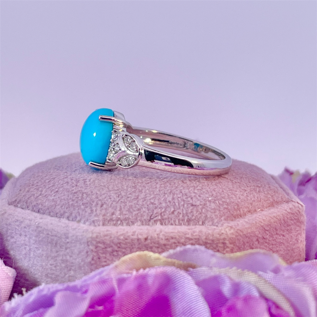 14K White Gold Turquoise and Diamond Ring
