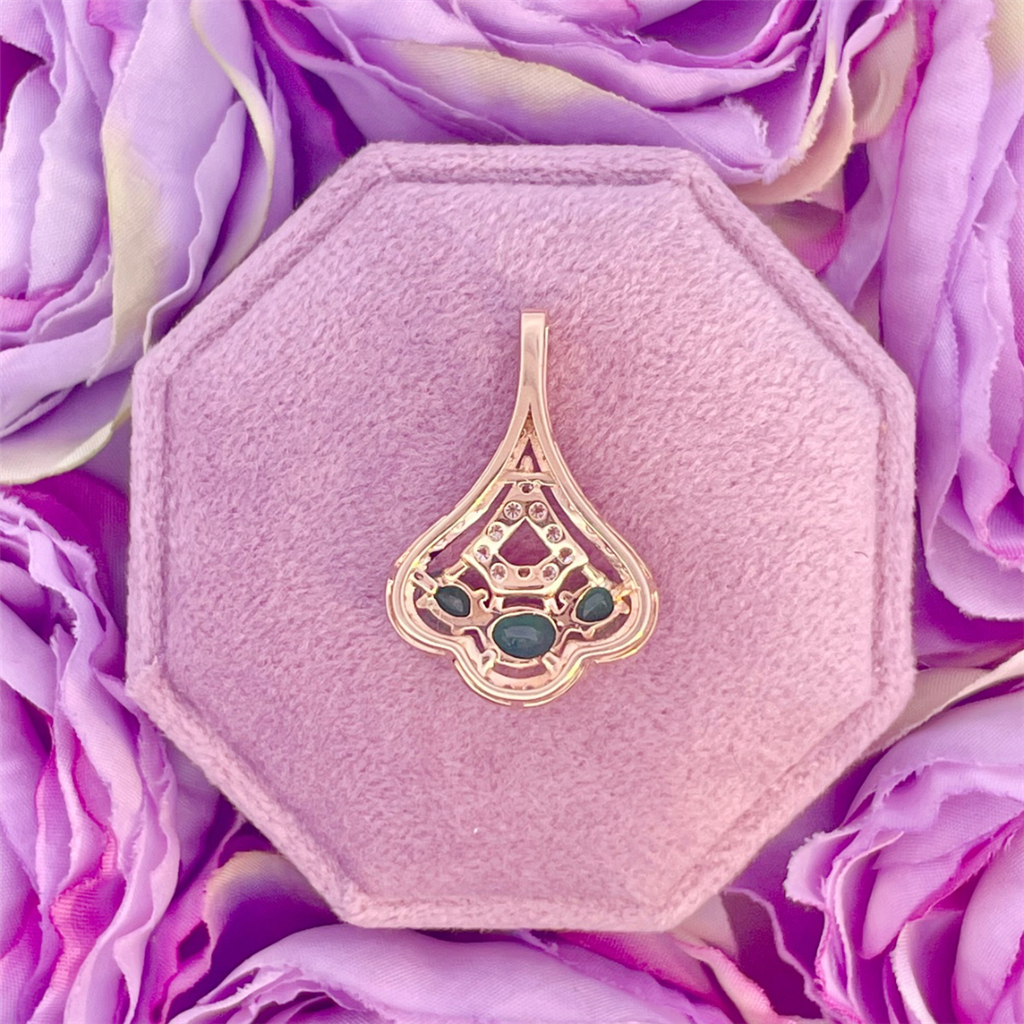 14K Yellow Gold Emerald and Diamond Necklace