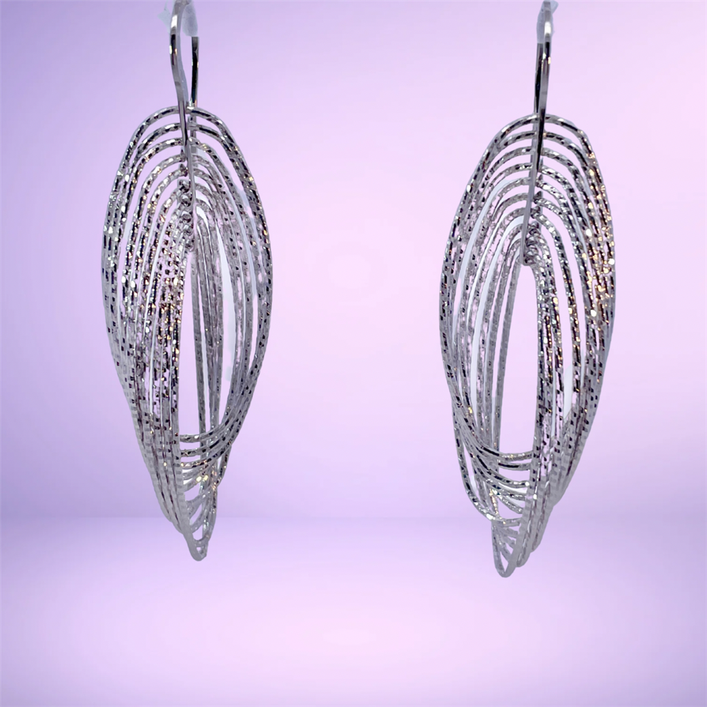 Sterling Silver Diamond Cut Oval Drop Earrings
