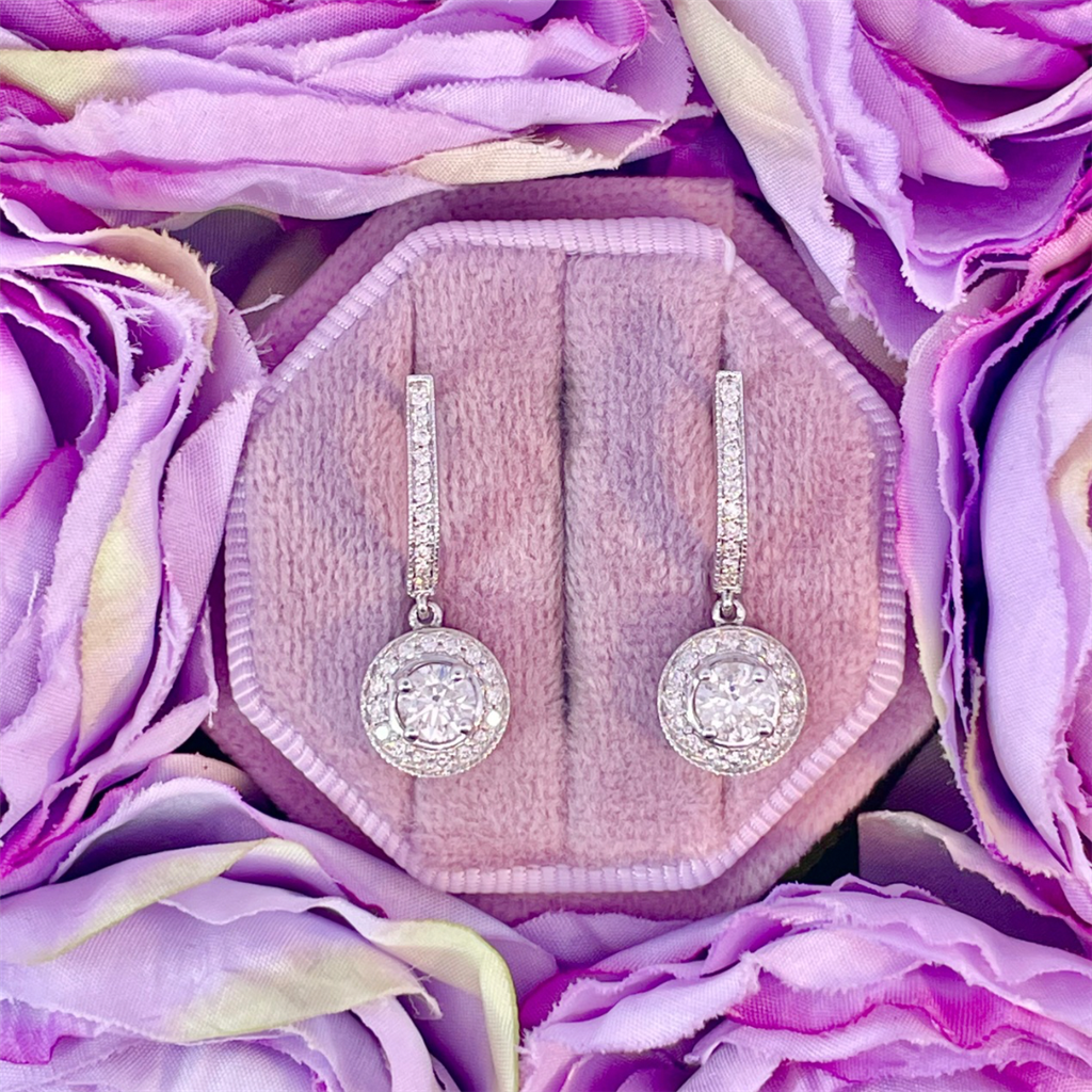 14K White Gold and Diamond Dangle Earrings