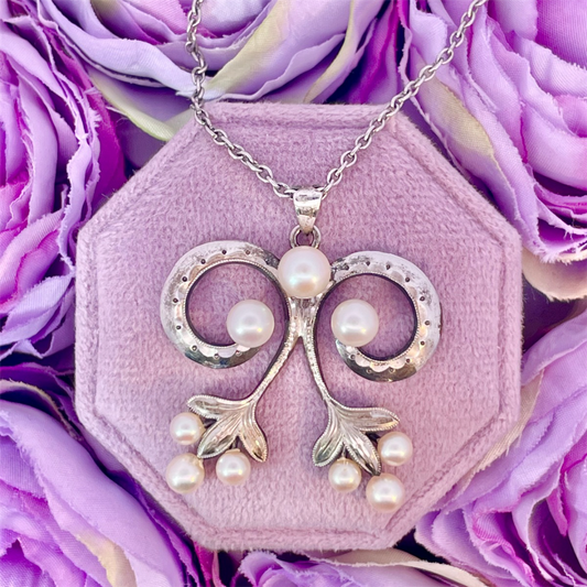 Estate- Vintage Sterling Silver and Pearl Earring and Necklace Set