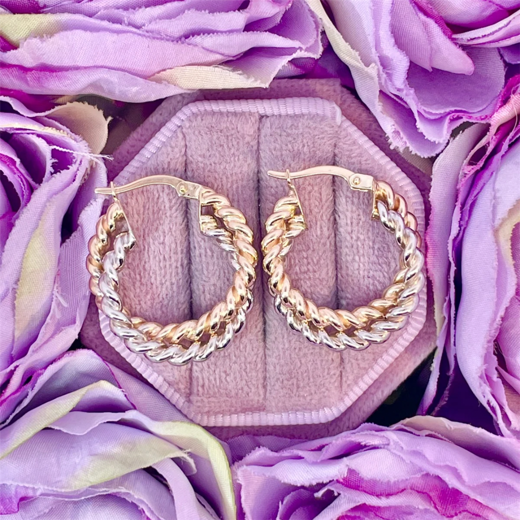 14K Two-Toned Double Twisted Hoops