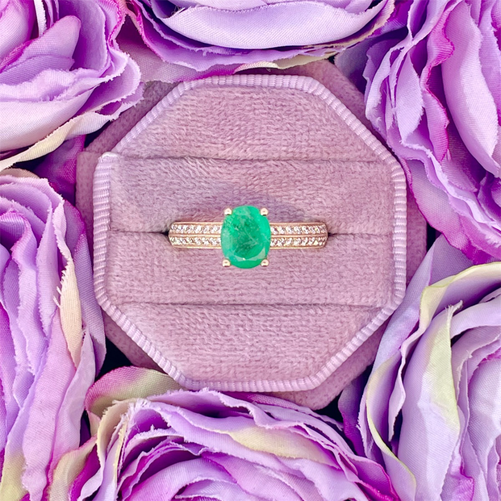 14K Yellow Gold Emerald and Diamond Ring