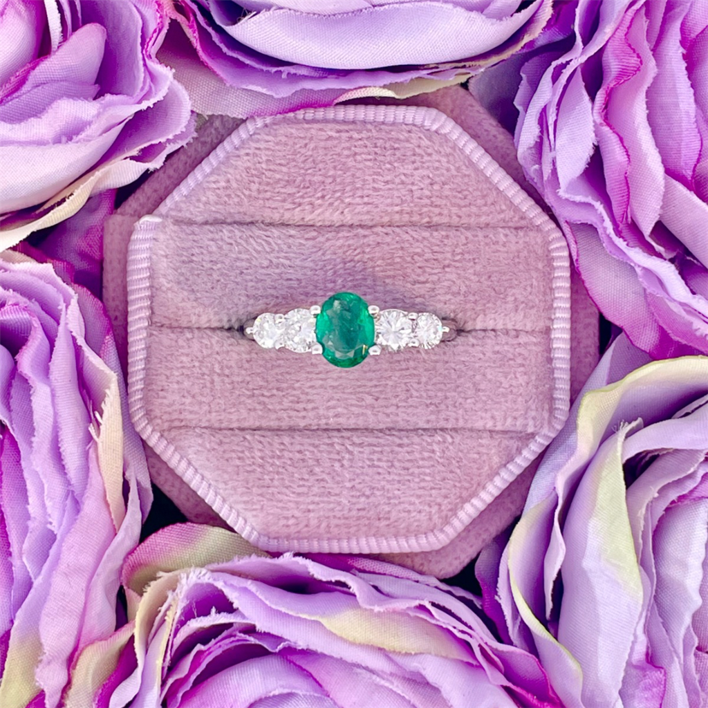 14K White Gold Emerald and Diamond Ring