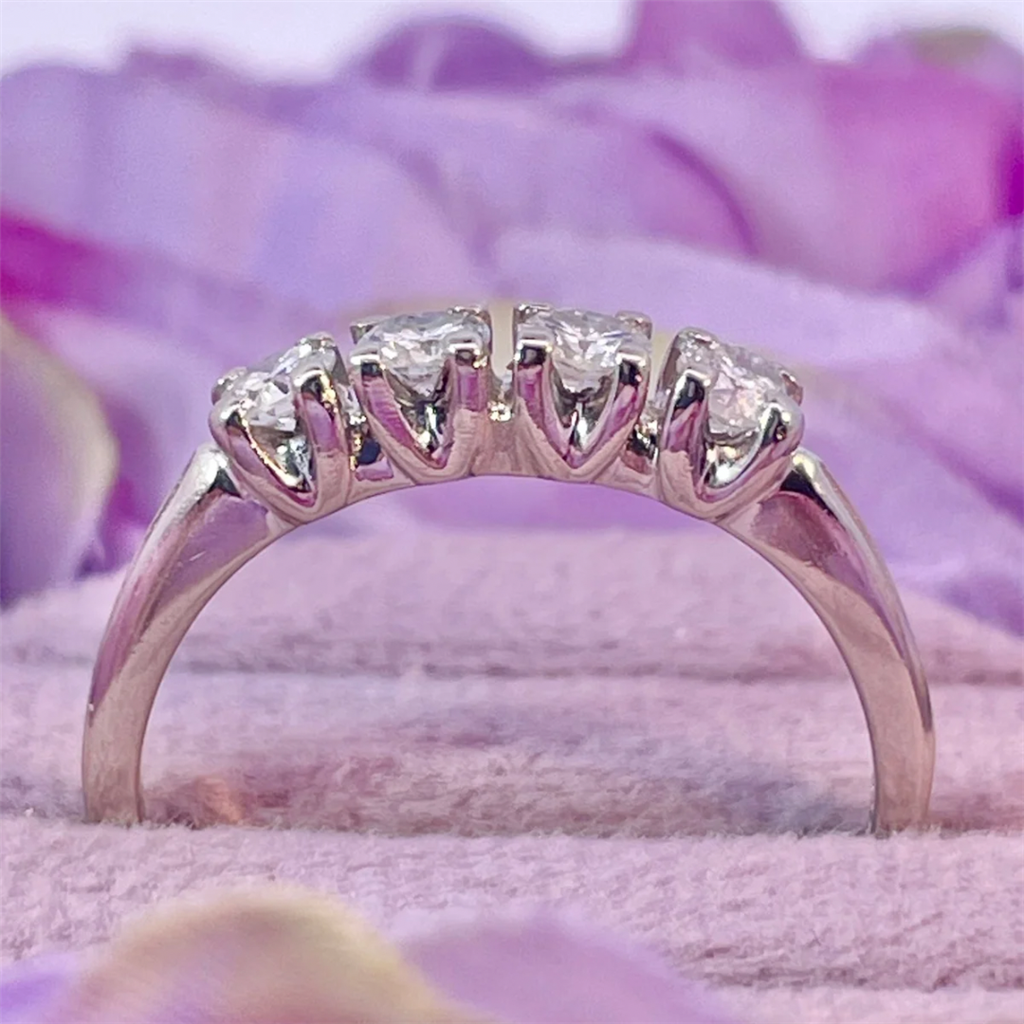 Estate- 14K White Gold Natural Diamond 4 stone Band