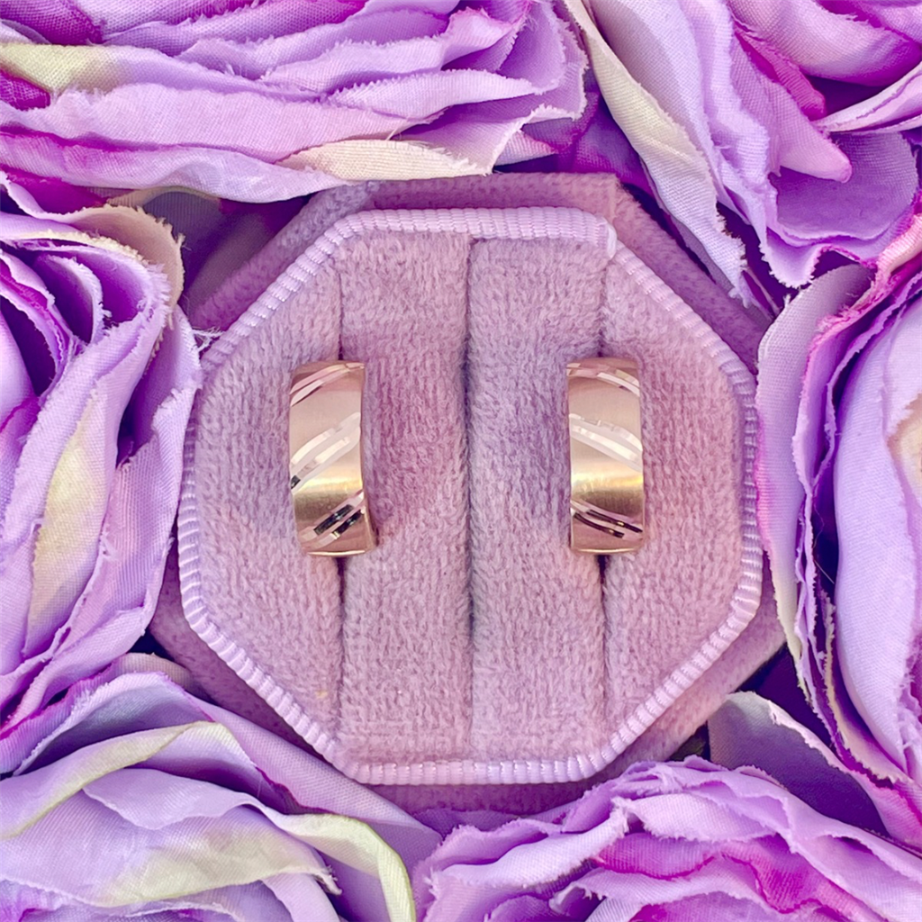 14K Yellow Gold Satin and Diamond Cut Huggie Hoops