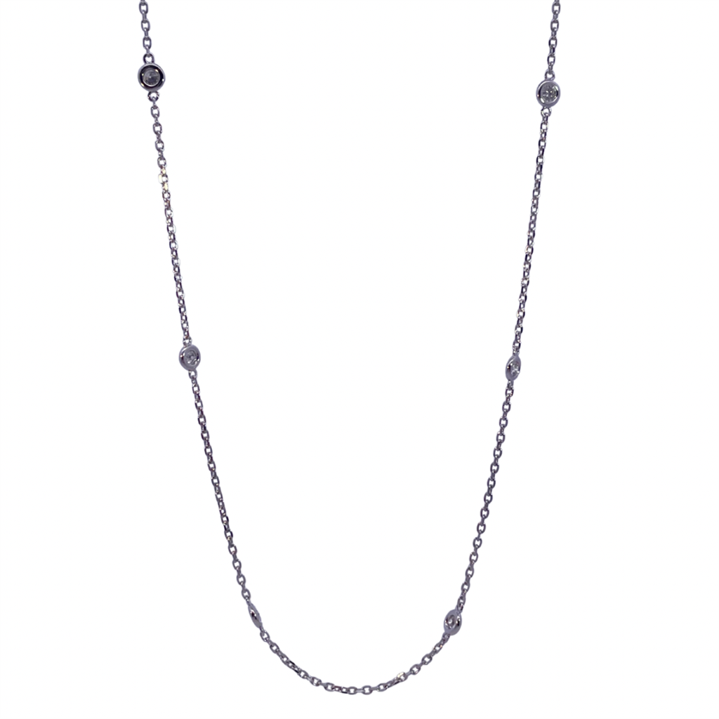 14K White Gold Diamond Station Necklace