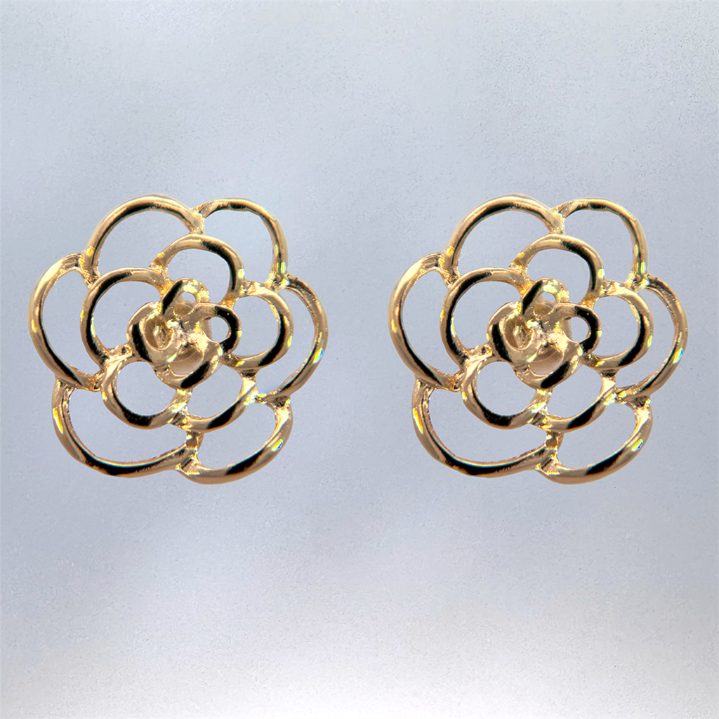 18K Yellow Gold Filled Open Bloomed Flower Post Earrings