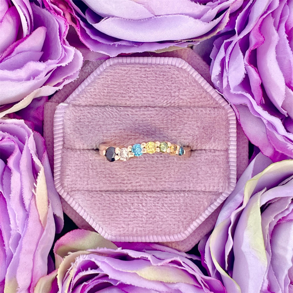 14K Yellow Gold Rainbow Diamond Journey Ring