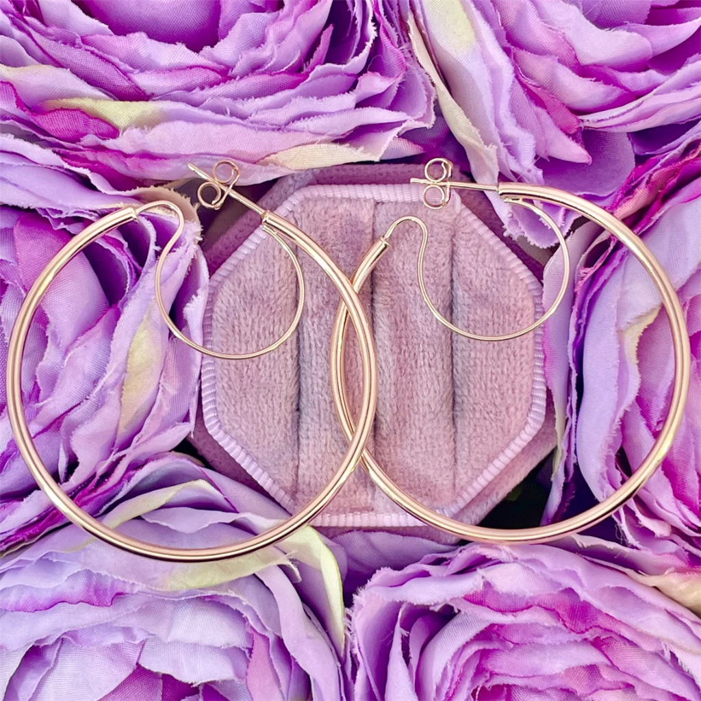 14K Yellow Gold Large Hoop Earrings With Security Wire