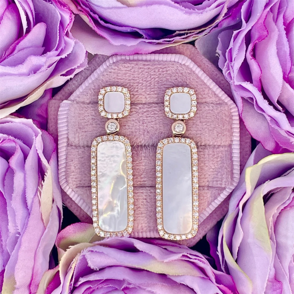 14K Yellow Gold, Mother of Pearl and Diamond Earrings