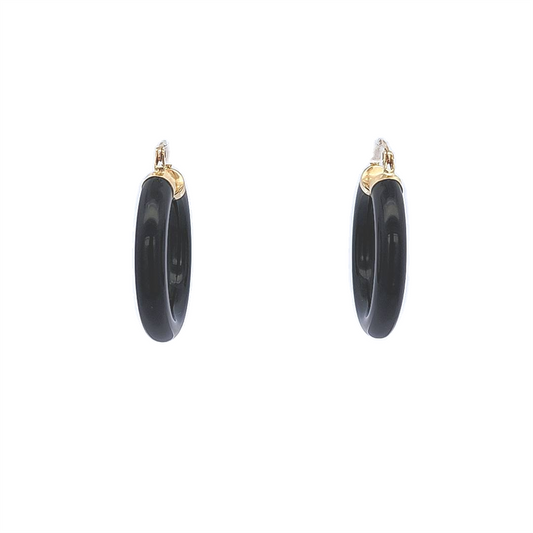 Estate-14K Yellow Gold and Onyx Hoop earrings