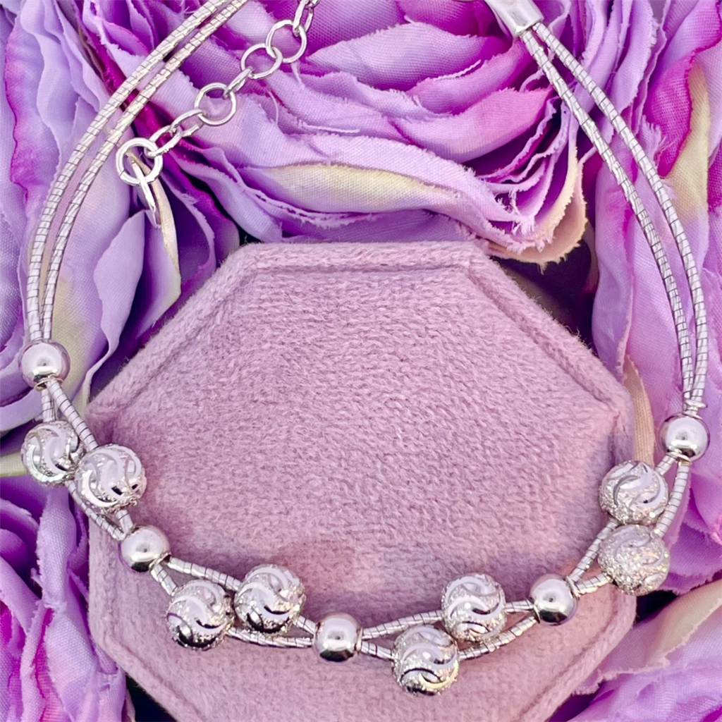 Sterling Silver Two Strand Diamond Cut Wire Bracelet