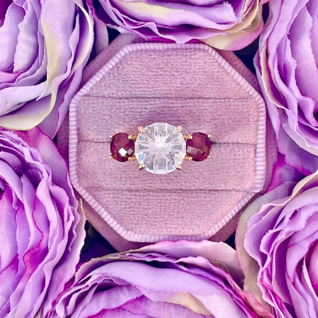 Estate- 14K Yellow Gold Garnet and White Topaz Ring