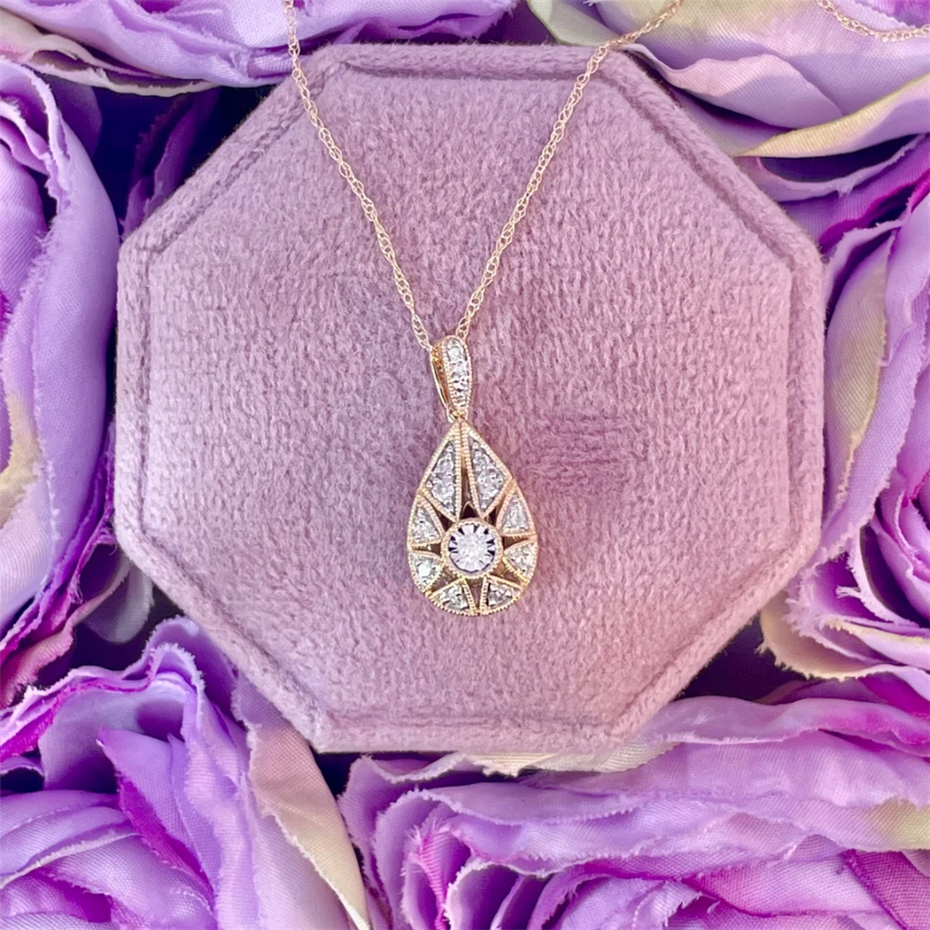 14K Yellow Gold Diamond Pendant on 18" Rope Chain