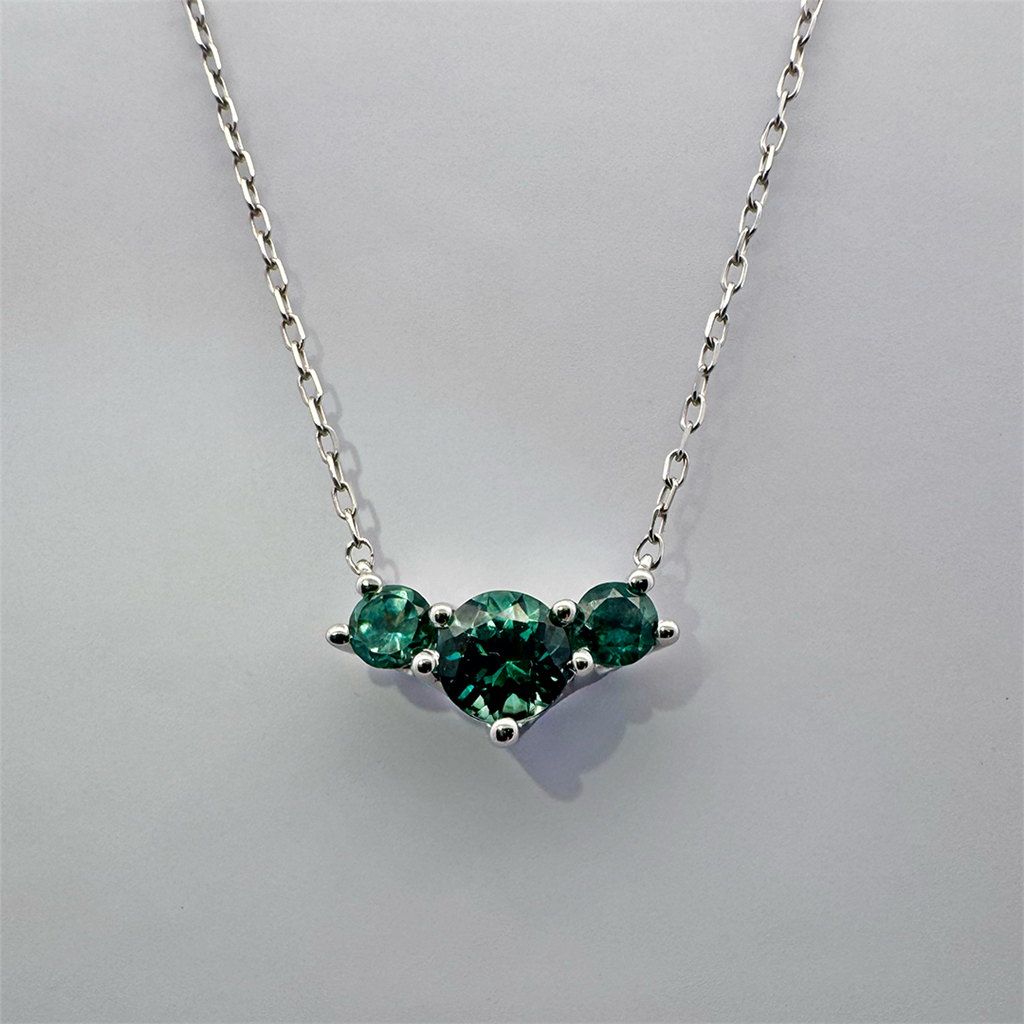14K White Gold Green Sapphire Station Necklace