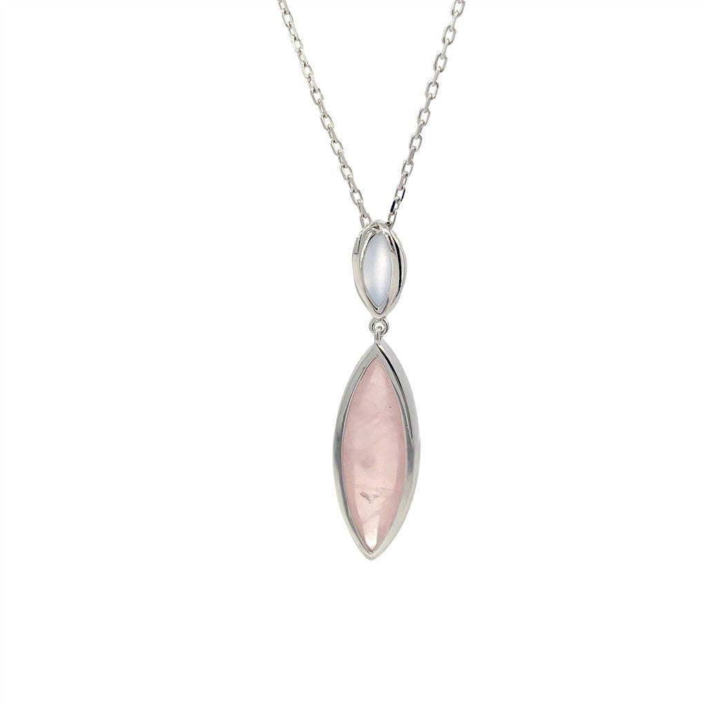 Sterling Silver Chalcedony Agate and Star Rose Quartz Necklace