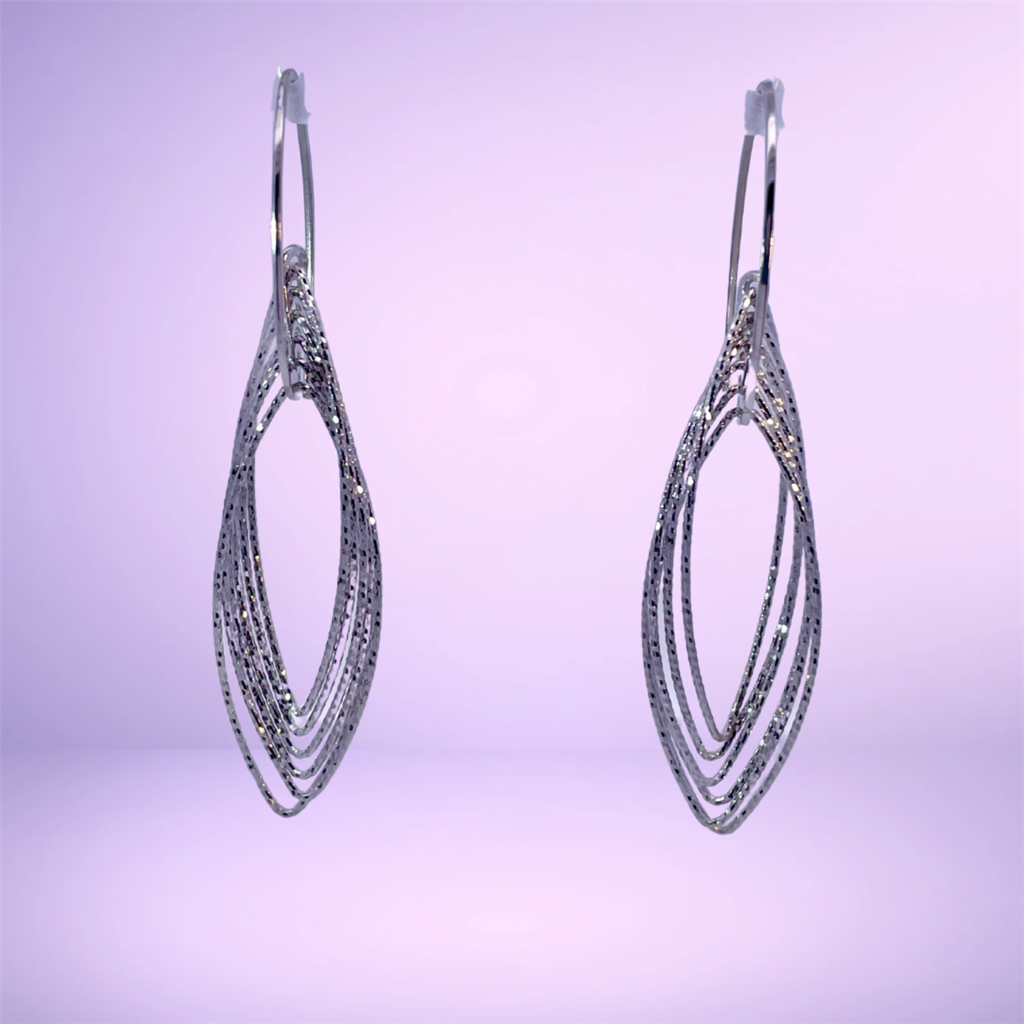 Sterling Silver Diamond Cut Oval Drop Earrings