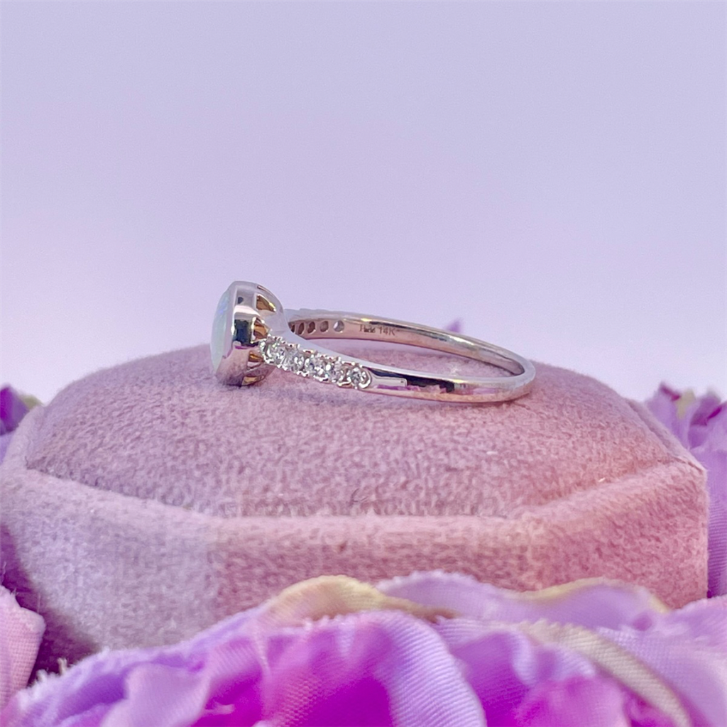 14K White Gold Opal and Diamond Ring