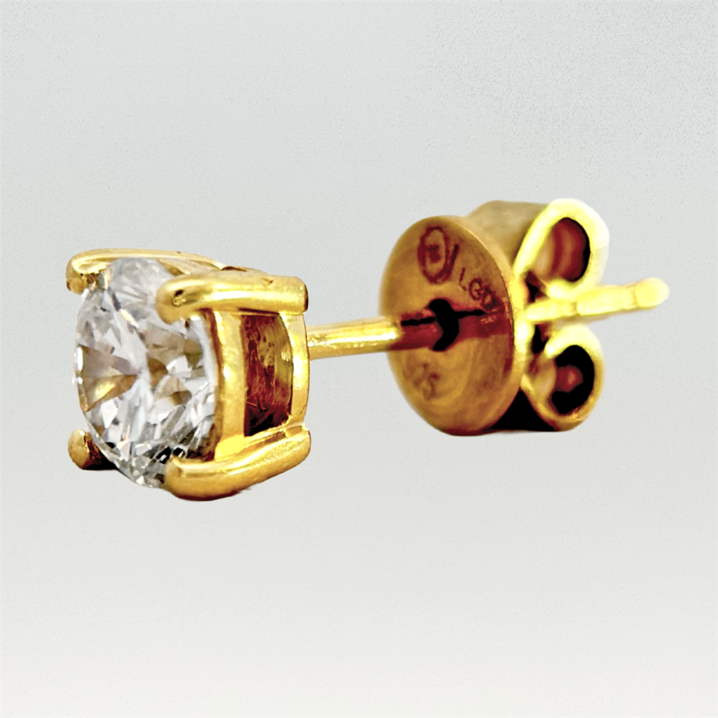 Yellow Gold Plated Sterling Silver and Lab Created Diamond Stud Earrings