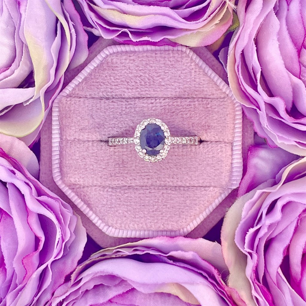 14K White Gold Sapphire and Diamond Halo Ring