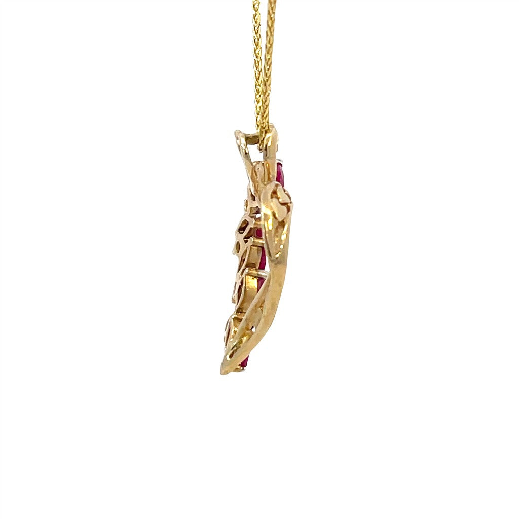 Estate 10K Yellow Ruby and Diamond heart pendant
