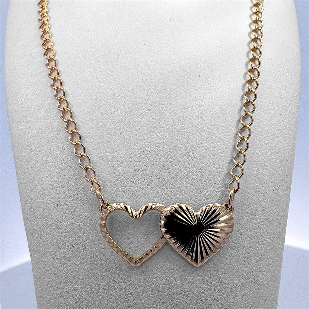 18K Yellow Gold Filled Double Heart Necklace