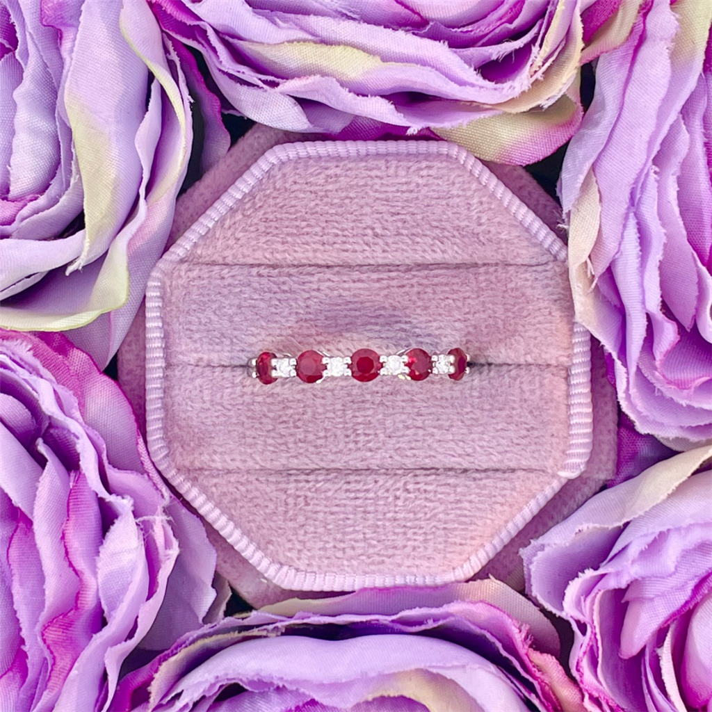 14K White Gold Ruby and Diamond Band