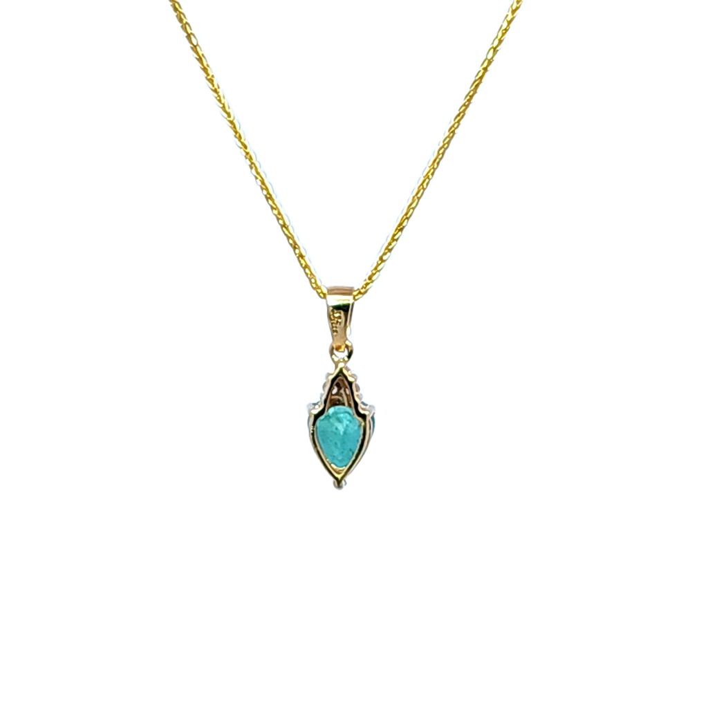 Estate 9K Yellow Gold Emerald and Diamond Pendant