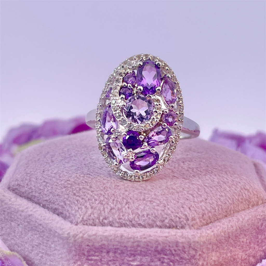 Benjamin Cohen- Sterling Silver Amethyst and White Topaz Ring