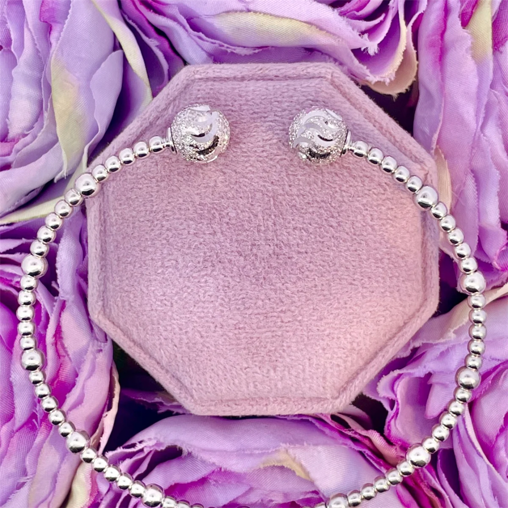 Sterling Silver Bead Cuff with Diamond Cut