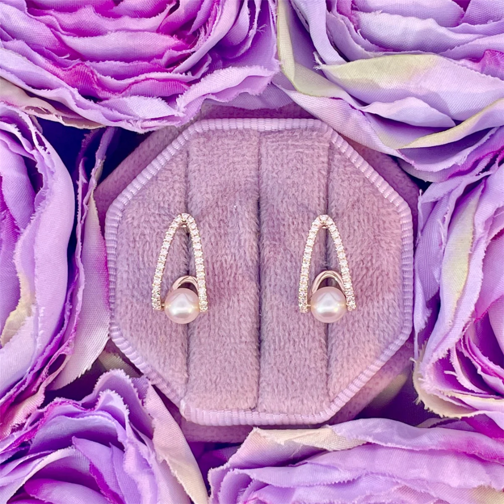 14K Yellow Gold Pearl and Diamond Earrings