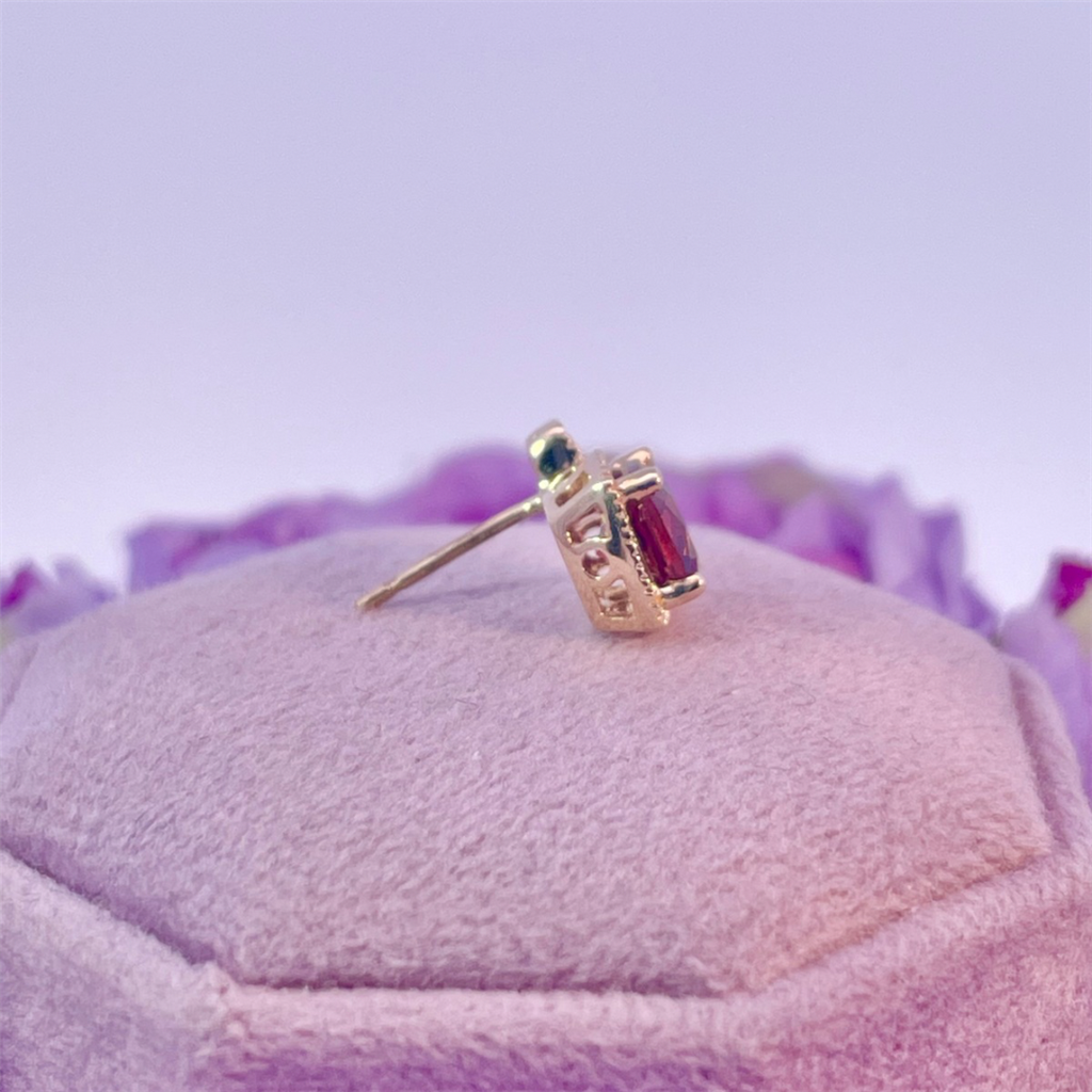 10K Yellow Gold Garnet and Diamond Earrings