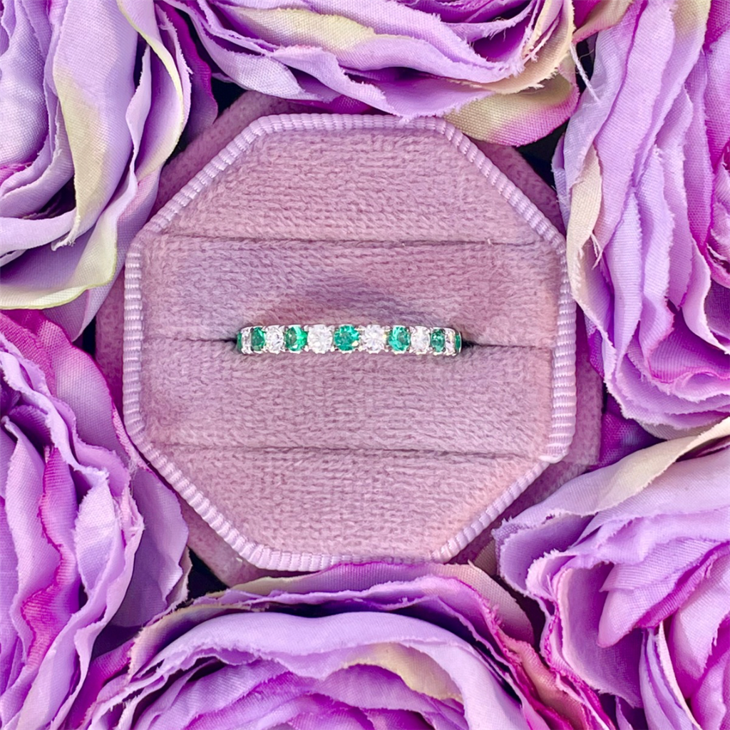 14K White Gold Emerald and Diamond Ring