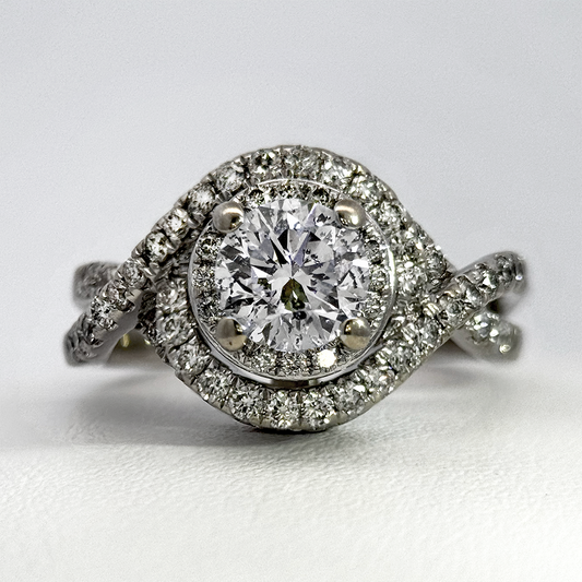 Estate - 14K White Gold Diamond Engagement Ring wtih Halo