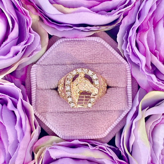 Estate-14k Yellow Gold Diamond Horse Shoe Ring