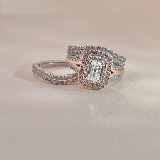Estate- 14K White Gold and Diamond Wedding set with Rose Gold accents