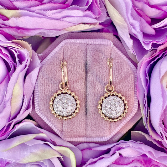14K Yellow and Platinum Gold Diamond Dangle Earrings