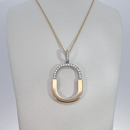 14K Two-Tone Diamond Pendant on a 14K Yellow Gold Cable Chain