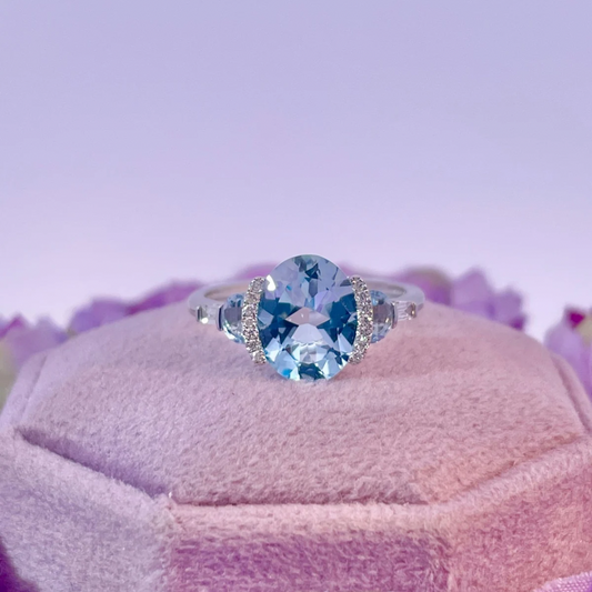14K White Gold Blue Topaz and Diamond Ring