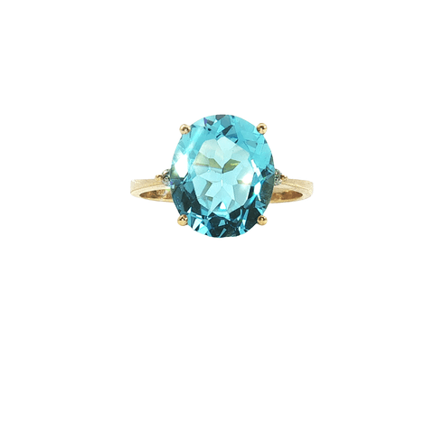 18K Yellow Gold BLue Topaz and Diamond Ring