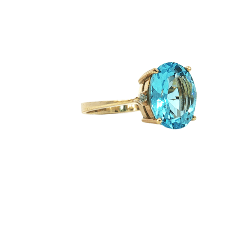 18K Yellow Gold BLue Topaz and Diamond Ring